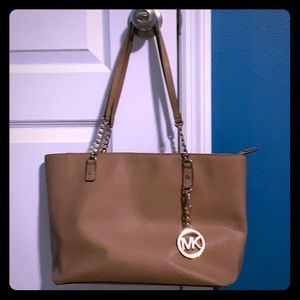 Michael Kors camel chain tote with gold hardware